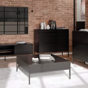 Czarna Ława z 2 szufladami i metalowymi nogami 90 cm Lokken (1)