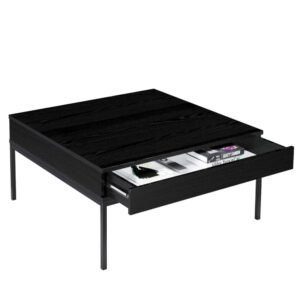 Czarna Ława z 2 szufladami i metalowymi nogami 90 cm Lokken (4)