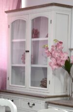 Witryna Rimini White RIW09 w Białym z Ciemnobrązowym Blatem 76 cm
