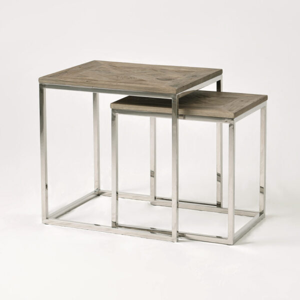 Zestaw stolików Glamour GL1538/39 Chrom z brązowym blatem 55/47 cm - obrazek 1