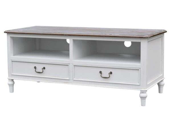 Elegancka Komoda RTV Ravenna RA034 w Białym z Ciemnobrązowym Blatem 120 cm - obrazek 1