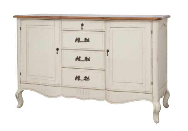 Stylowa Komoda Verona VE803 w kolorze Kości Słoniowej z Miodowym Blatem 150 cm - obrazek 1