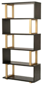 Elegancki regał Seville SEV27-4 w czerni z mosiężną ramą 90 cm