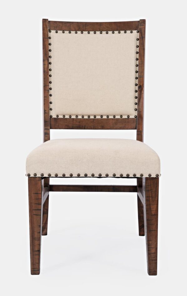 Krzesło tapicerowane Avola w ciemnym drewnie shabby-chic z ćwiekami - obrazek 1