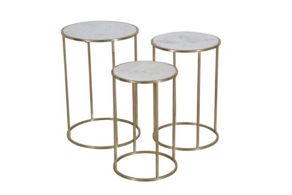 Zestaw złotych stolików Avola AV2130-39 z białym blatem 46 cm - obrazek 1